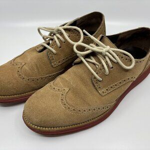 Cole Haan LunarGrand Wingtip Oxford‎ Mens 9M Tan/Red Suede Dress Shoes C10228